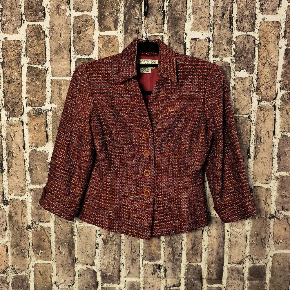 Maggy London Sz 4P Colorful Silk Woven Tweed Blazer Jacket
